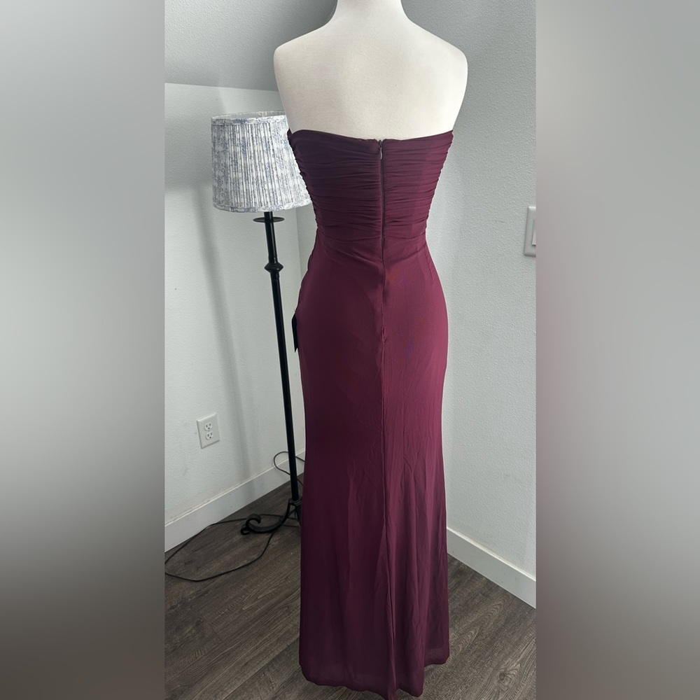 Lulu’s Epitome of Allure Purple Mesh Strapless Ruched Tulip Maxi Dress Small - Picture 6 of 7